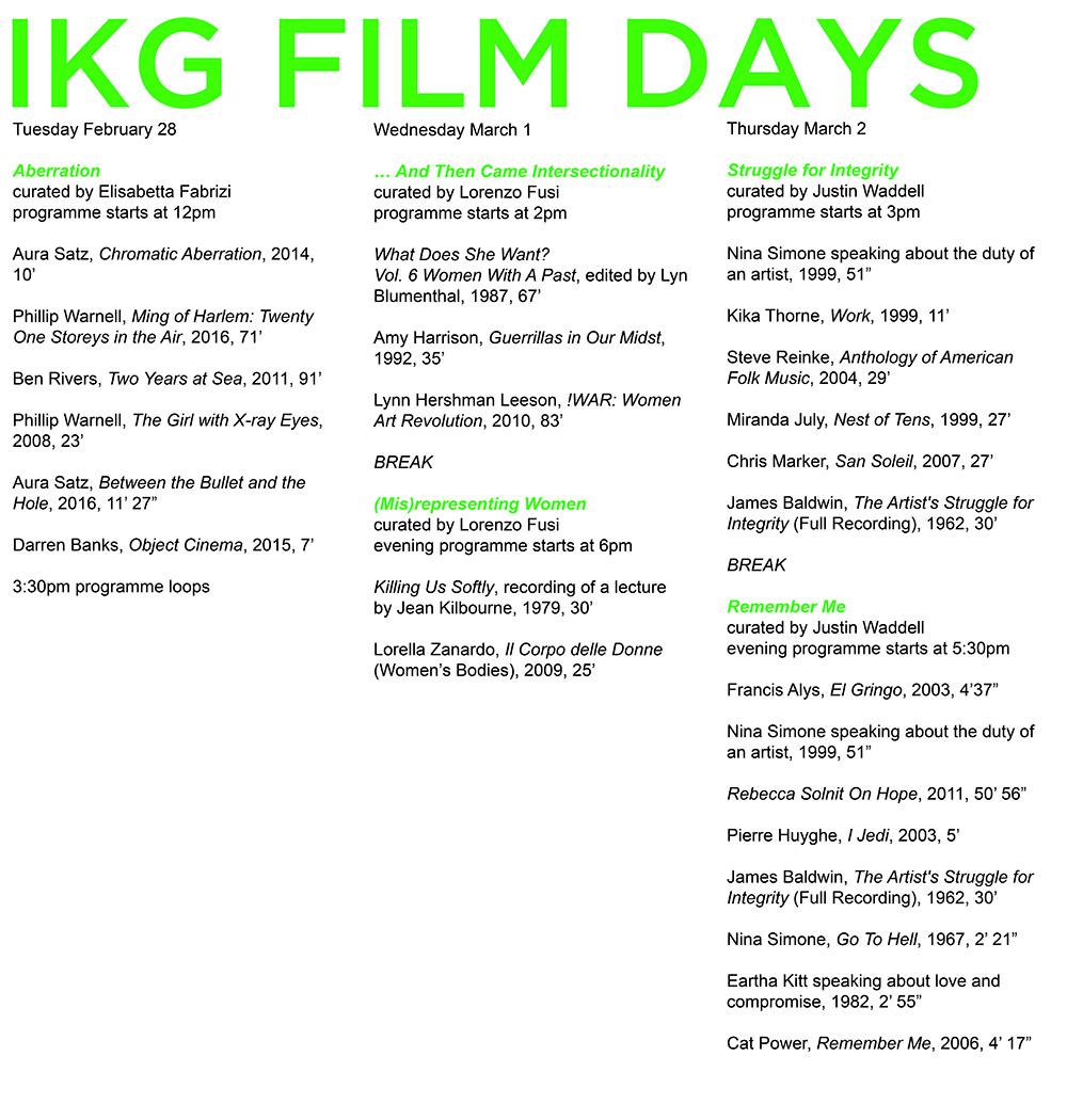Film Days Schedule Film Days Schedule