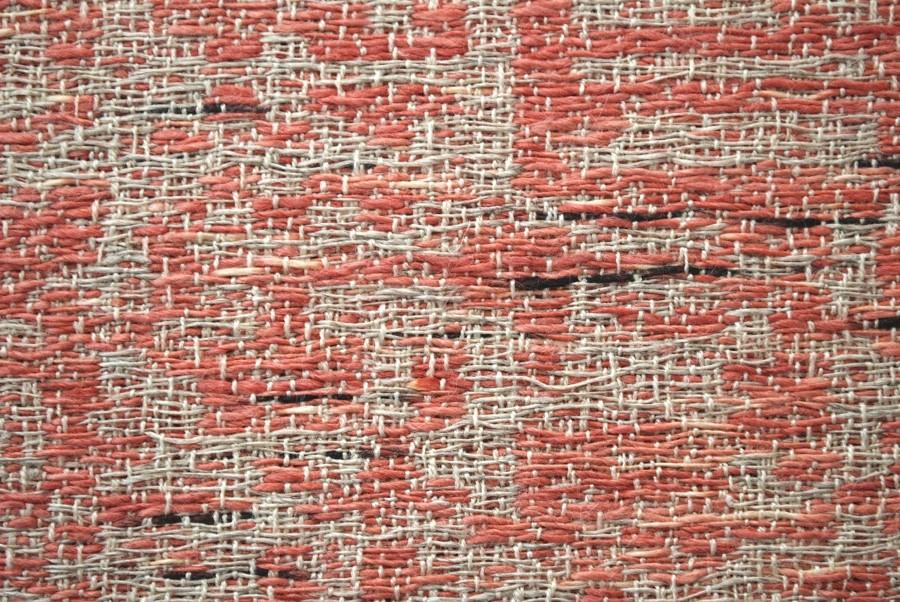 Mackenzie Kelly-Frère, Noise 1206 (2012), detail. Hand woven textile: silk, linen, madder, sumi. Image courtesy the artist. Mackenzie Kelly-Frère, Noise 1206 (2012), detail. Hand woven textile: silk, linen, madder, sumi. Image courtesy the artist.