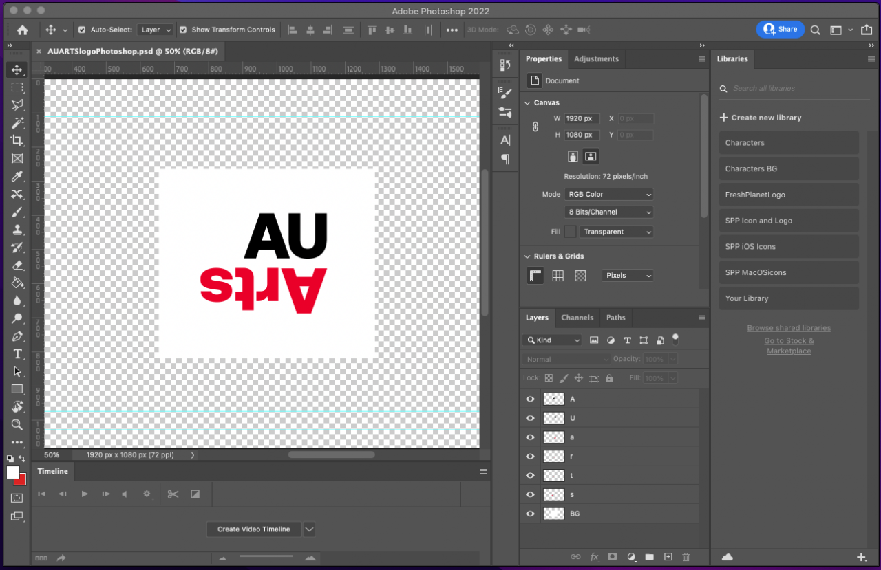 after effects workspace depicting AUArts logo