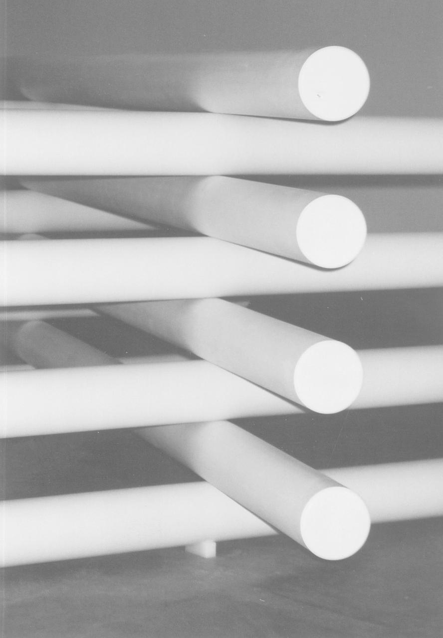 Paul Jackson, detailed view, Appendix A: The Detour, 2004. Paul Jackson, detailed view, Appendix A: The Detour, 2004. Long white pipes intersecting with each other in grayscale.