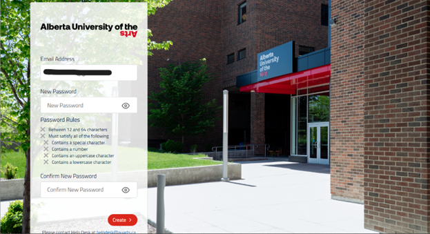 Create new password screen showing password requirements and confirm field.