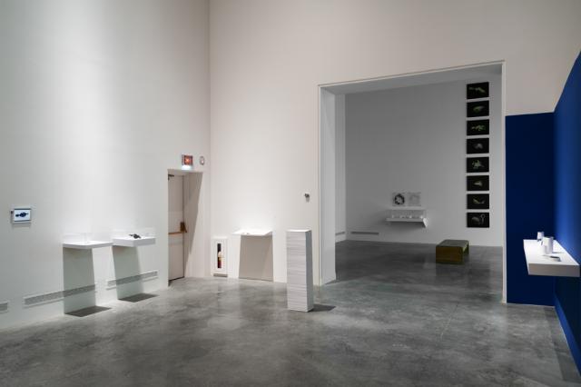 Wide view of the gallery. Multiple works can be seen. 