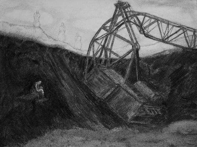Detail of one of the fifteen charcoal drawings from Hide and Seek (2012). 
