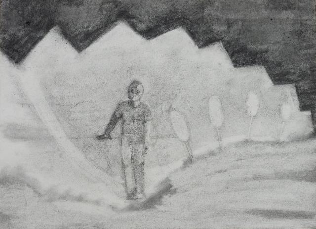 Detail of one of the fifteen charcoal drawings from Hide and Seek (2012). 