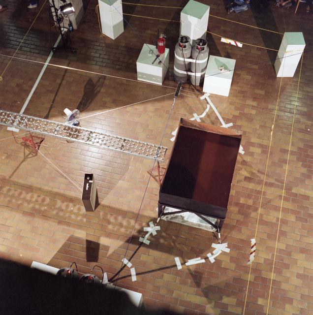 Installation view of Noel Harding, flying gliders and walking in the clouds, active performance, 1980.
