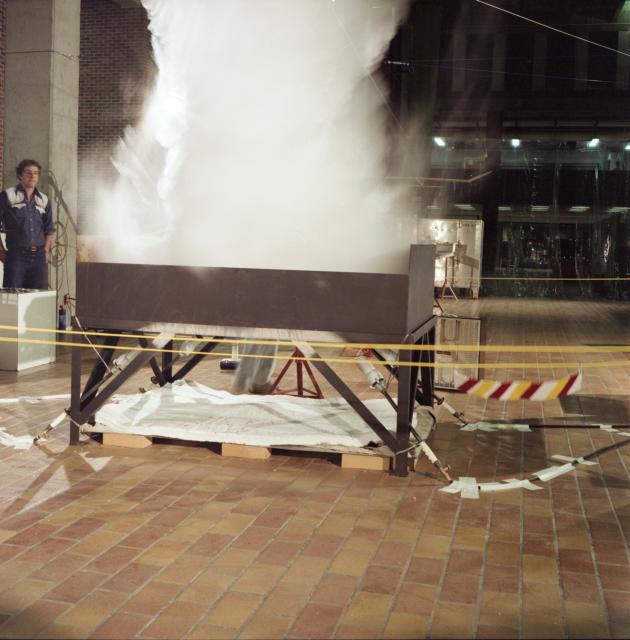 Installation view of Noel Harding, flying gliders and walking in the clouds, active performance, 1980.