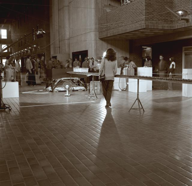 Installation view of Noel Harding, flying gliders and walking in the clouds, active performance, 1980.