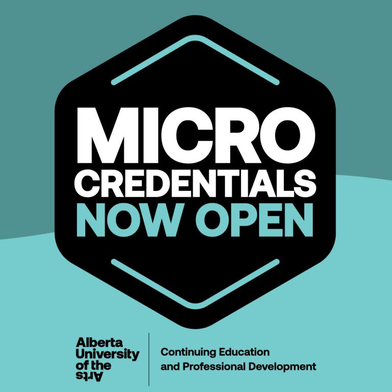 Micro-Credentials Now Open hexagonal shape with text "micro-credentials now open" and auarts/continuing education logo